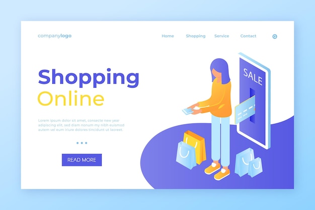 Free vector online shopping isometric landing page