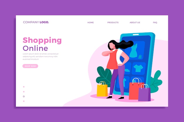 Free vector online shopping landing page concept