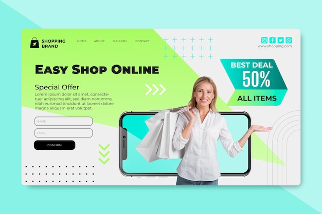 Free vector online shopping landing page template