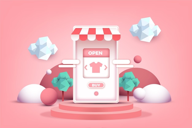 Free vector online shopping mobile app concept in 3d effect