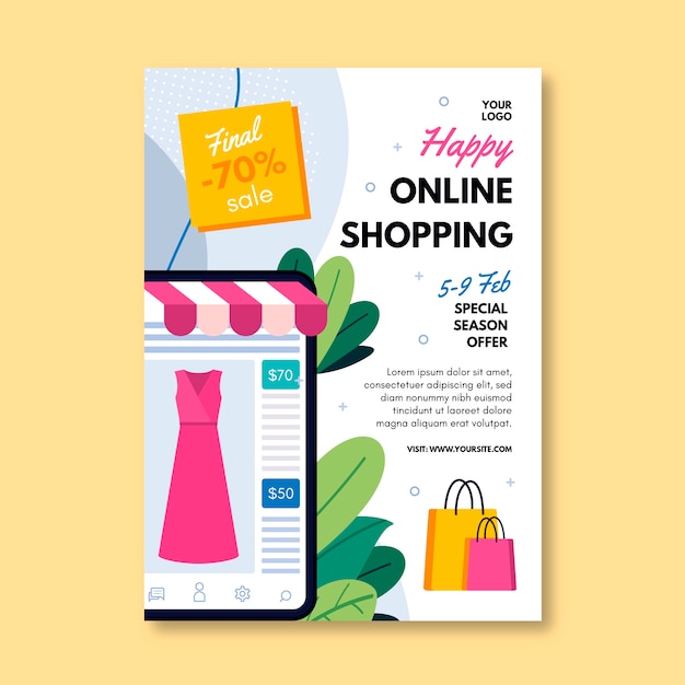 Vettore gratuito modello di poster dello shopping online