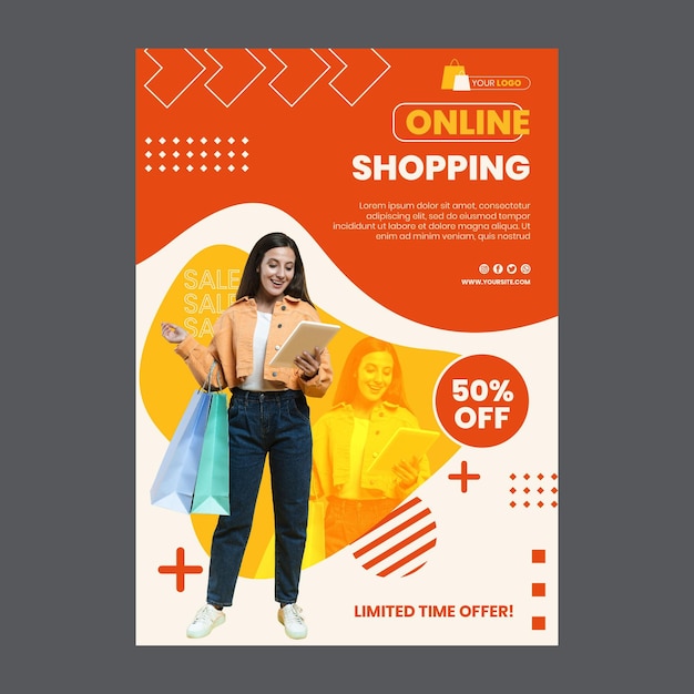 Vettore gratuito modello di poster dello shopping online