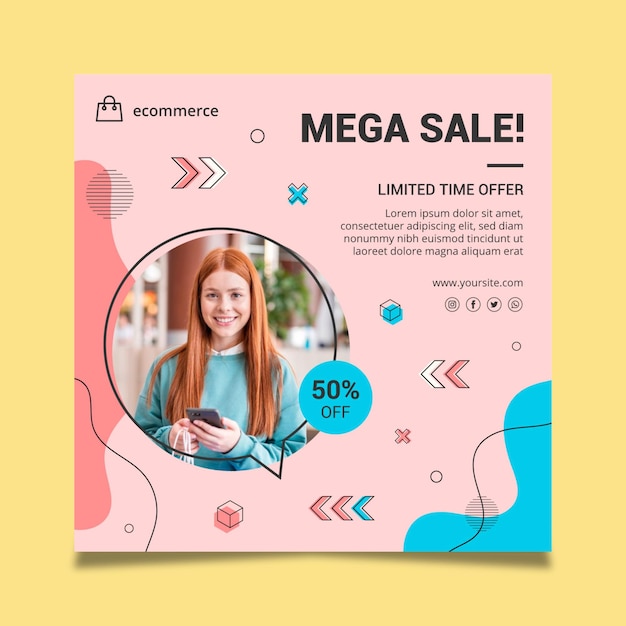 Free vector online shopping square flyer template