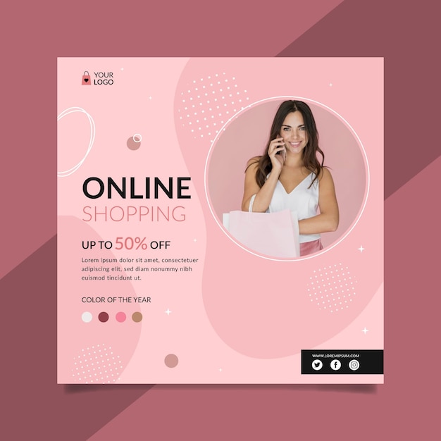 Online shopping square flyer