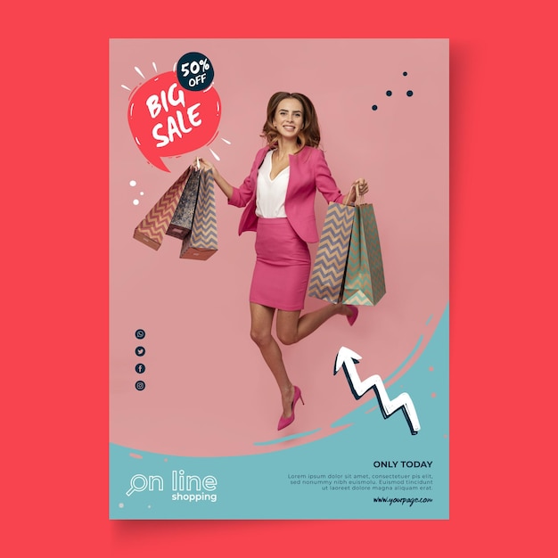 Online shopping template poster