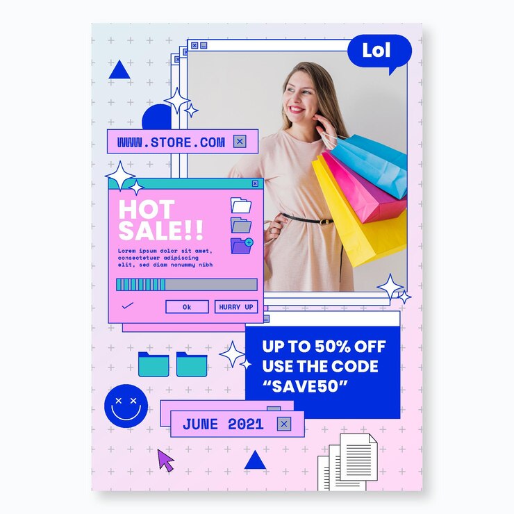 무료 Vector 할인 포스터로 온라인 쇼핑