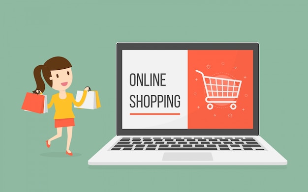 Online shopping with woman character