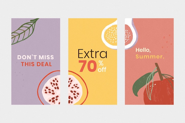 Free vector online summer sale promotion template set vector