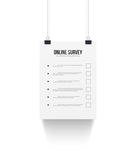 無料ベクター オンライン調査現実的なテンプレート空の紙のシートのレイアウト空白のフォームtodoチェックリストアンケートクイズ白い投票紙の候補者リストとチェックボックスの図
