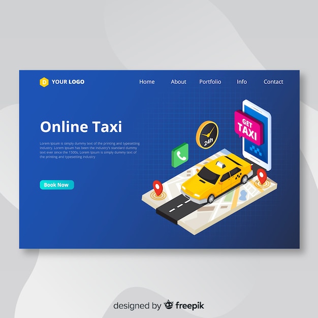 Free vector online taxi landing page