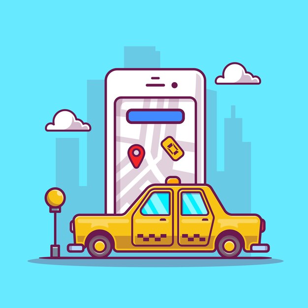 Online Taxi Transportation Cartoon