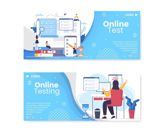 Online testing course banner template flat design illustration editable of square background for social media, e-learning and education concept