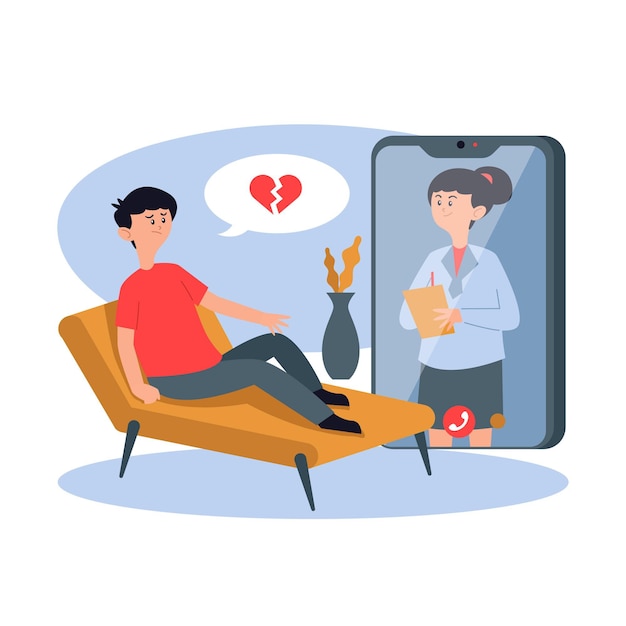 Free vector online therapist video calling about breakups