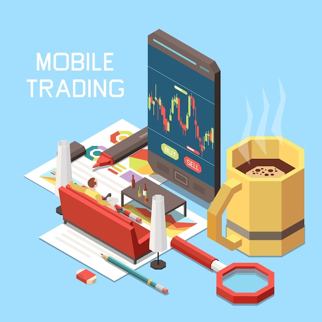 Online trading isometric concept illustration