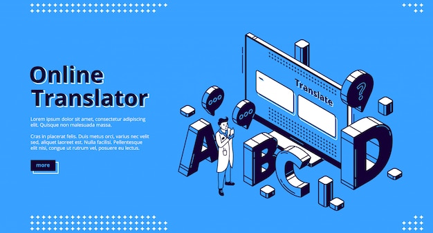 Free vector online translator service isometric  web banner