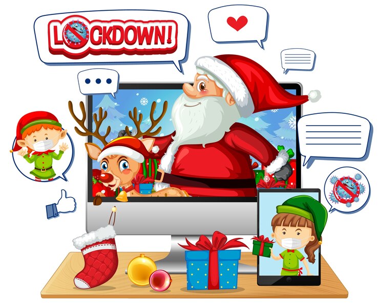 Free Vector online xmas celebration through mobile device