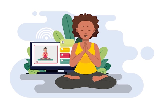 Free vector online yoga class concept with woman