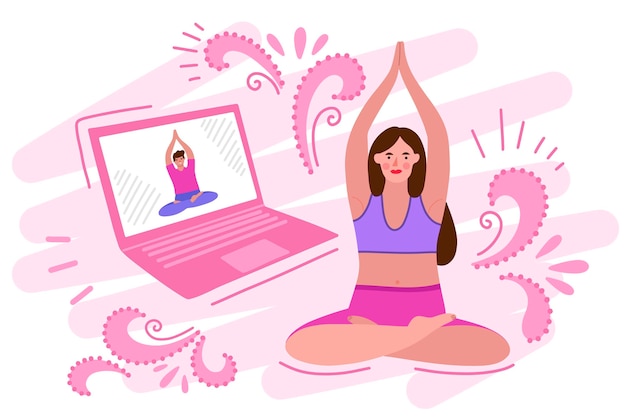 Vettore gratuito concetto di lezione di yoga online