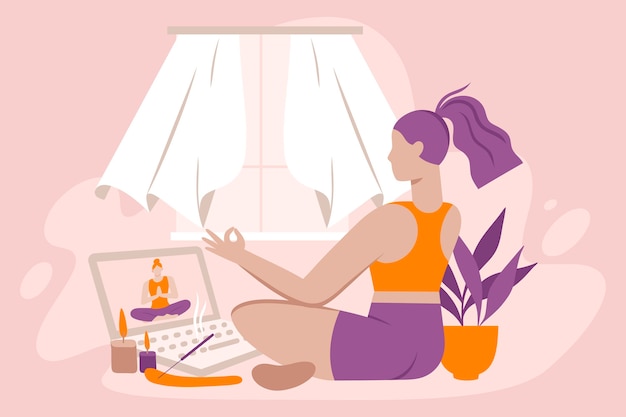 Free vector online yoga class illustrated
