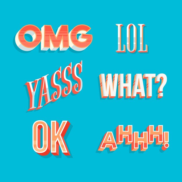 Onomatopoeias and expressions lettering set in retro style