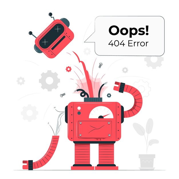죄송합니다! 깨진 로봇 컨셉 일러스트와 함께 404 오류
