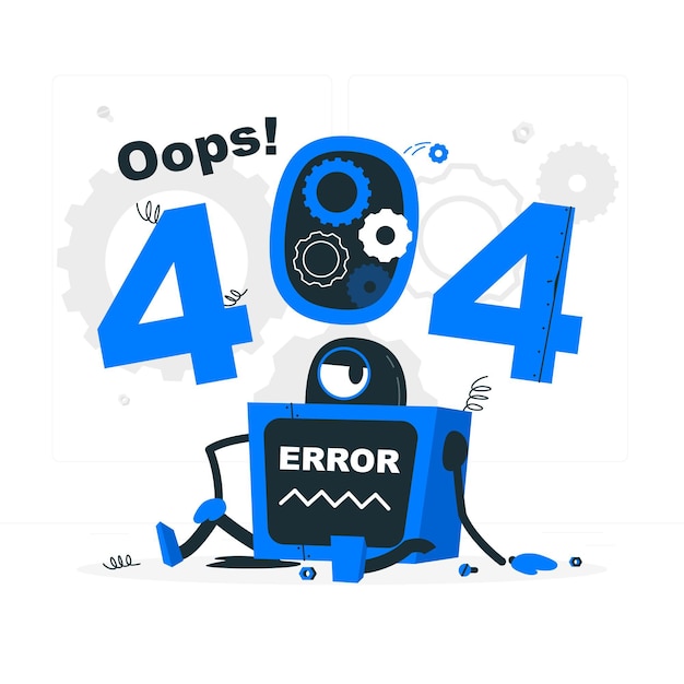Oops! 404 error with a broken robot concept illustration