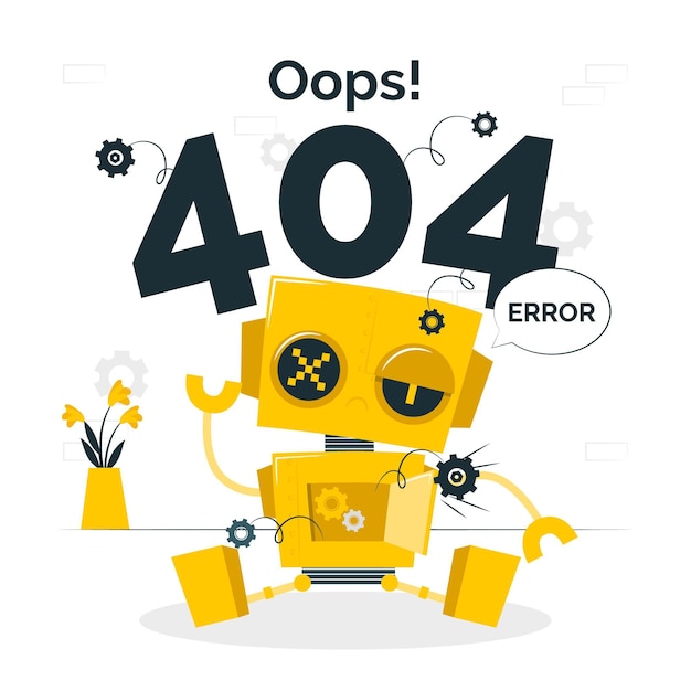 Oops! 404 error with a broken robot concept illustration