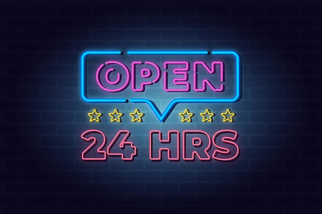 Free vector open 24 hours neon sign