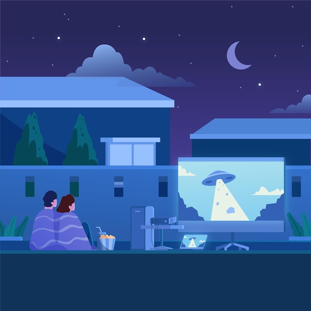 Free vector open air cinema illustration concept