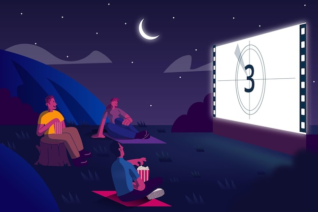 Free vector open air cinema nighttime