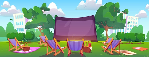 Free vector open air cinema in summer city park