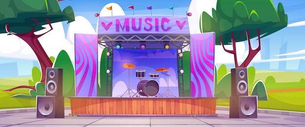 Vettore gratuito festival musicale all'aperto nel parco della città con palco