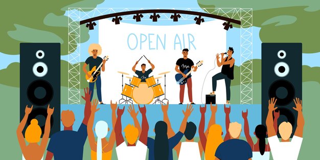 open air music festival horizontal illustration