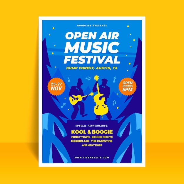 Бесплатное векторное изображение Шаблон плаката музыкального фестиваля под открытым небом