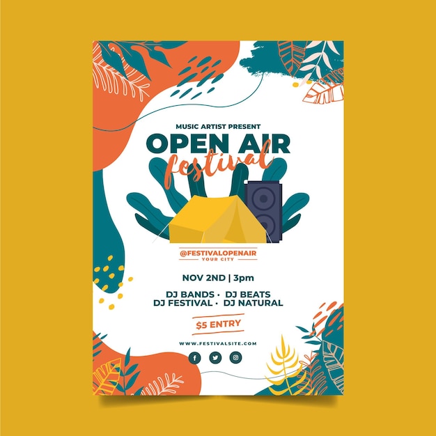 Free vector open air music festival template poster