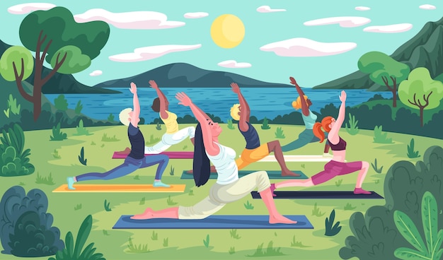 Vettore gratuito concetto di lezione di yoga all'aria aperta