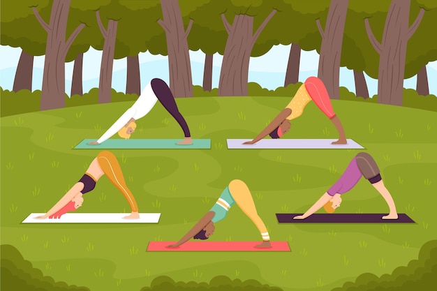 Free vector open air yoga class illustration