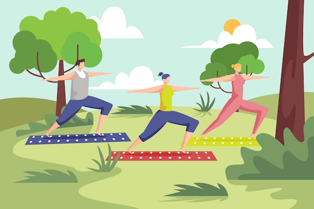 Free vector open air yoga class illustration