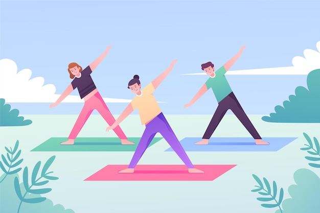 Vettore gratuito illustrazione di classe di yoga all'aperto