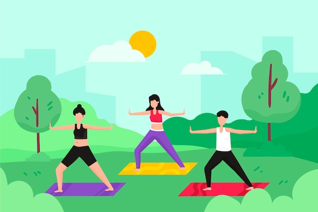 Vettore gratuito illustrazione di classe di yoga all'aperto