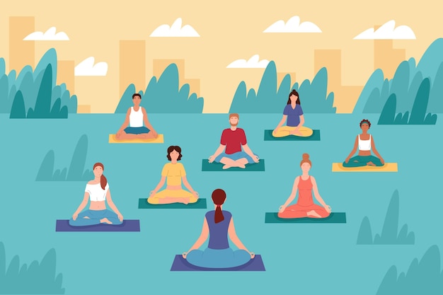 Open air yoga class illustration