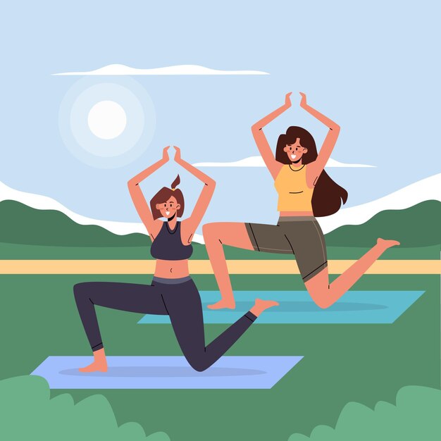 Иллюстрация класса йоги на открытом воздухе