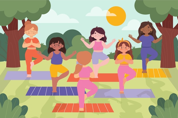 Open air yoga class illustration