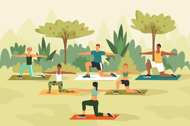 Free vector open air yoga class with people working out