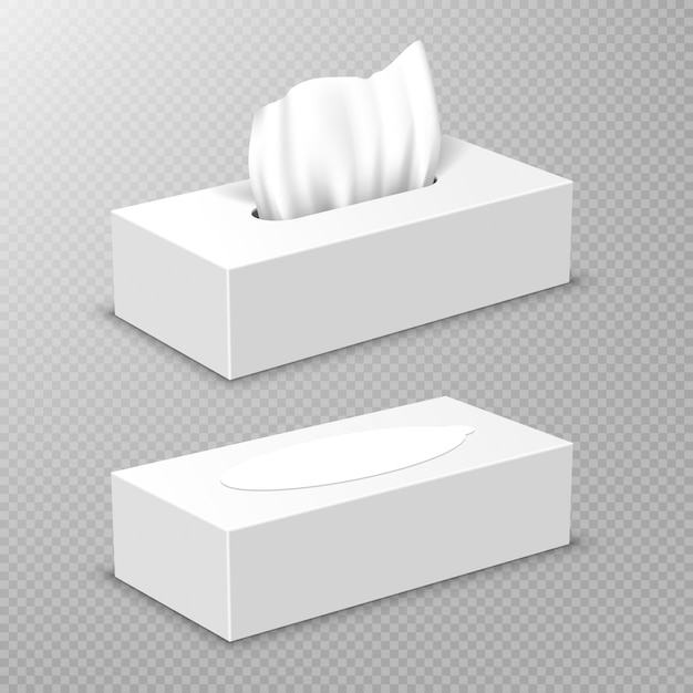 Бесплатное векторное изображение Открытая и закрытая коробка с белыми бумажными салфетками