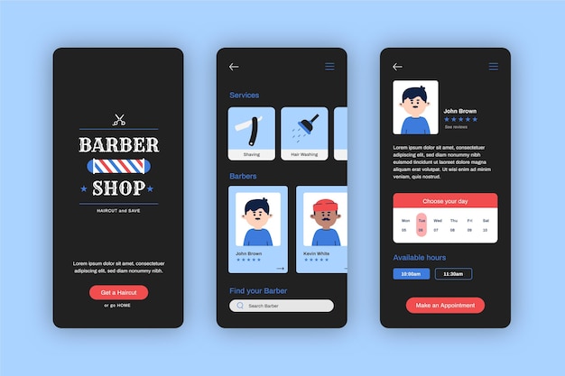 Free vector open barber shop mobile app booking