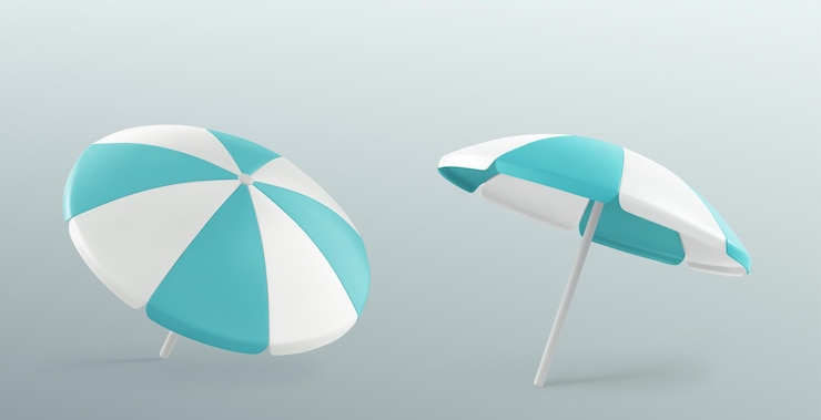 Free Vector open blue and white beach umbrella