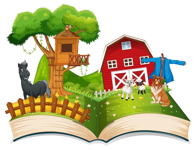 Free vector open book farm theme on white background