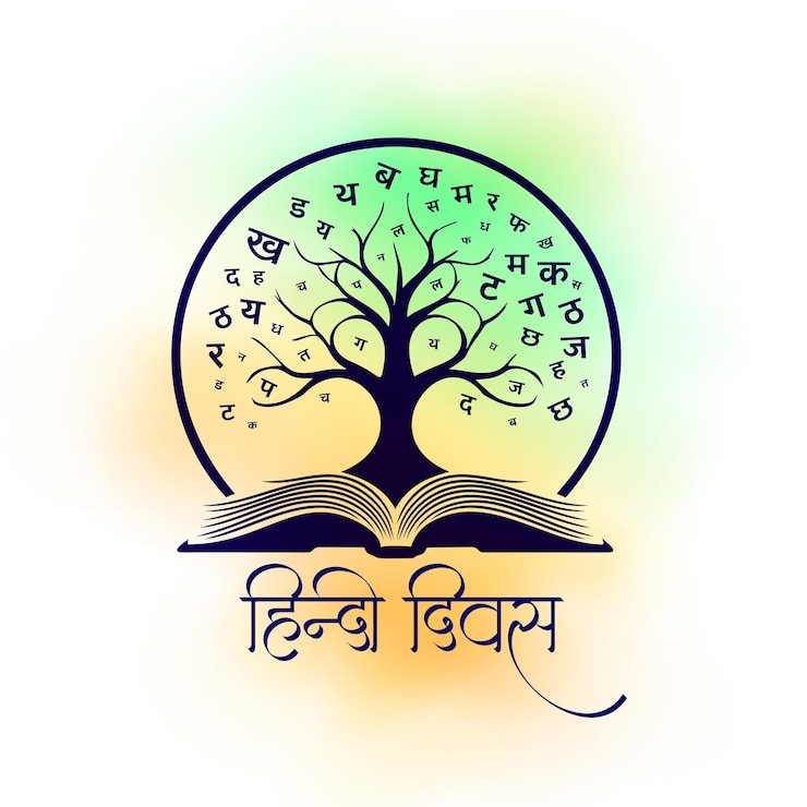 मुफ़्त वेक्टर open book with hindi letters tree for hindi diwas event vector