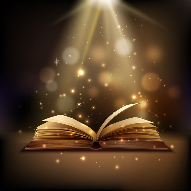 Open book with mystic bright light 